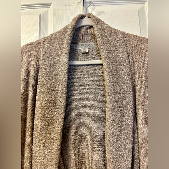 Barefoot Dreams CozyChic Lite Circle Cardigan in Heather Cocoa/Pearl (Rare) - Picture 6 of 12